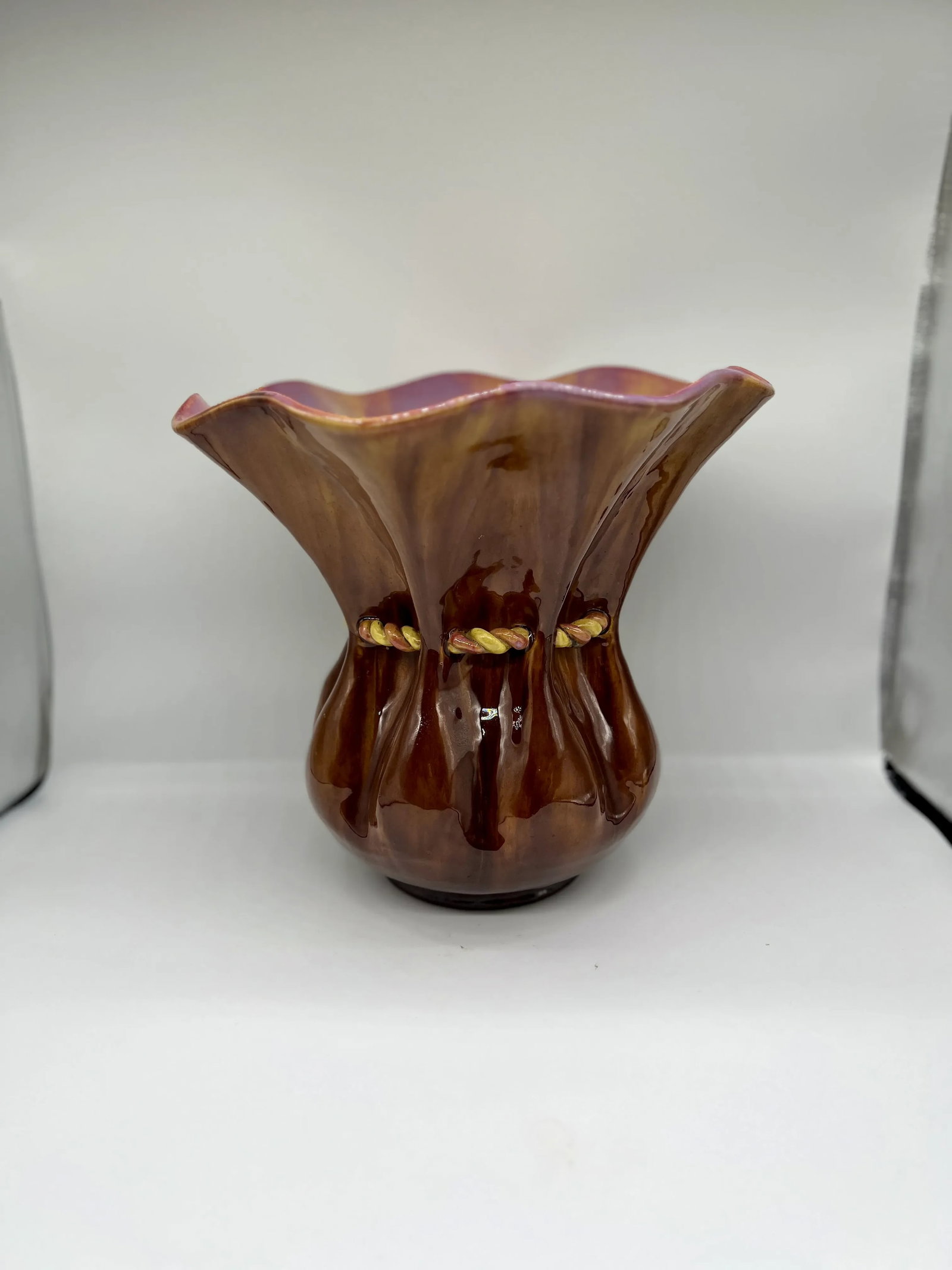 Highly Unusual French Majolica Rope Twist Vase or Jardiniere - 4