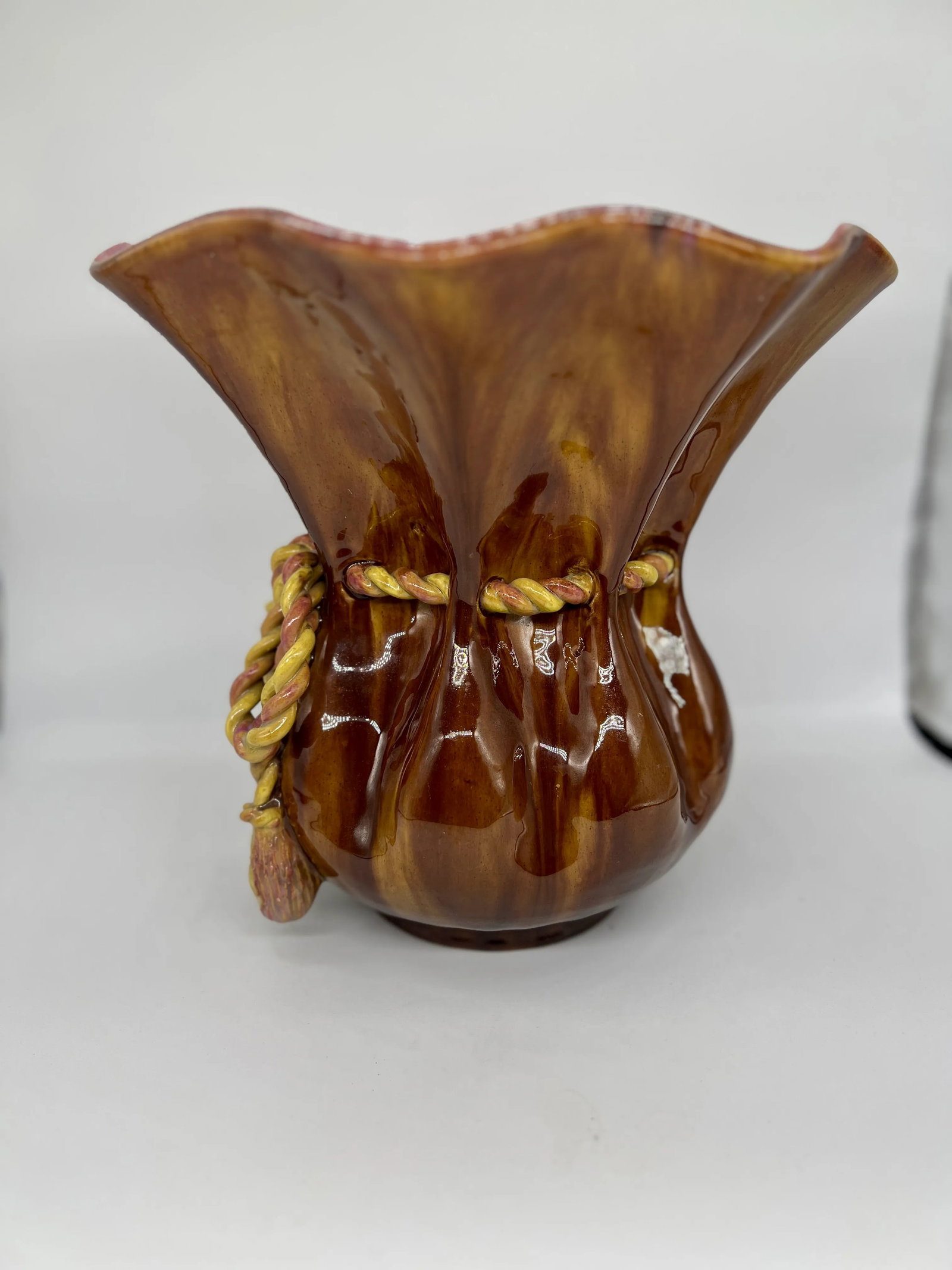 Highly Unusual French Majolica Rope Twist Vase or Jardiniere - 5