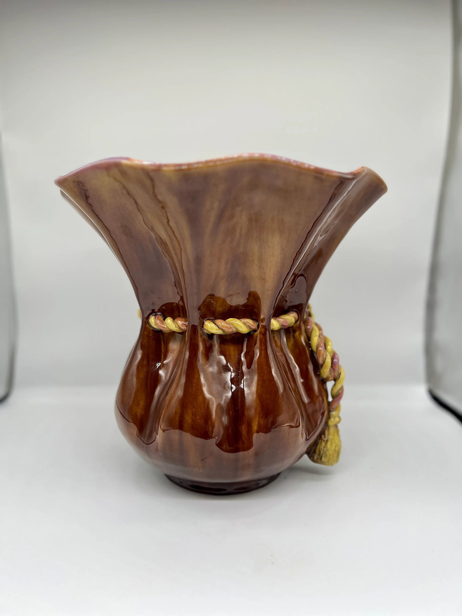 Highly Unusual French Majolica Rope Twist Vase or Jardiniere - 6