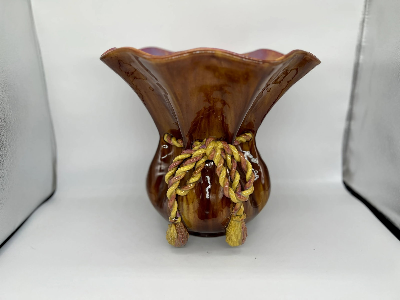 Highly Unusual French Majolica Rope Twist Vase or Jardiniere - 7