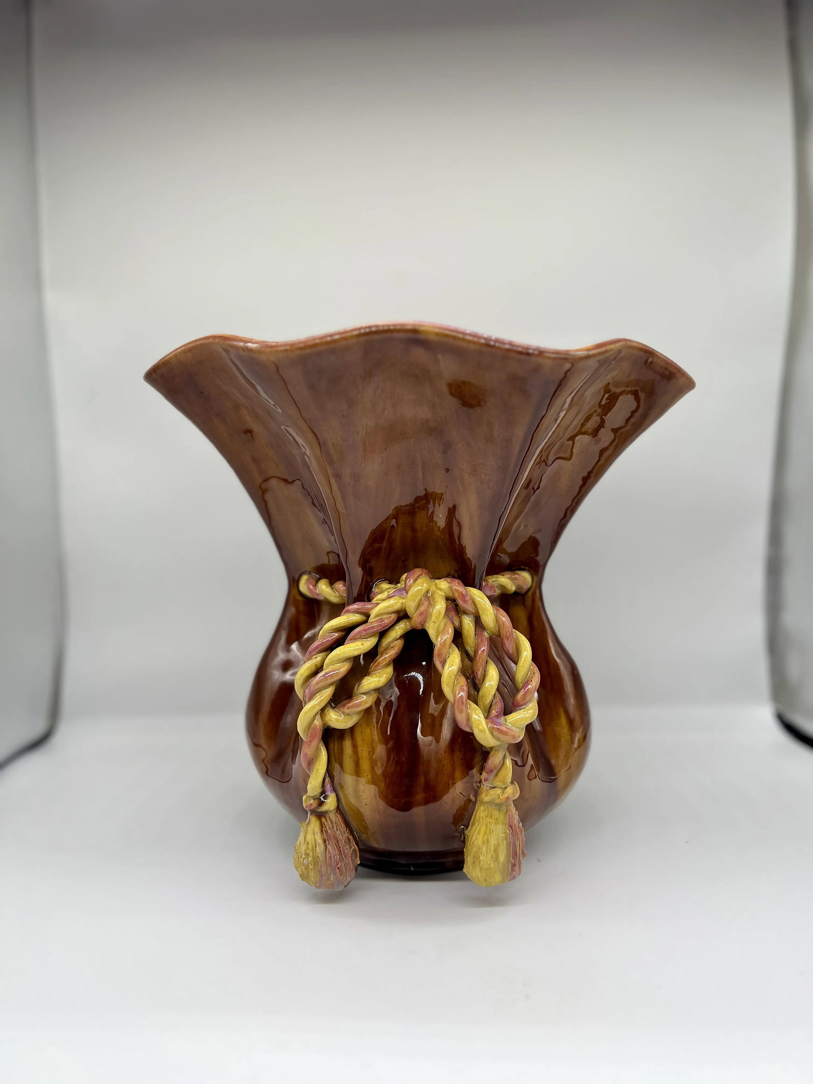 Highly Unusual French Majolica Rope Twist Vase or Jardiniere - 8