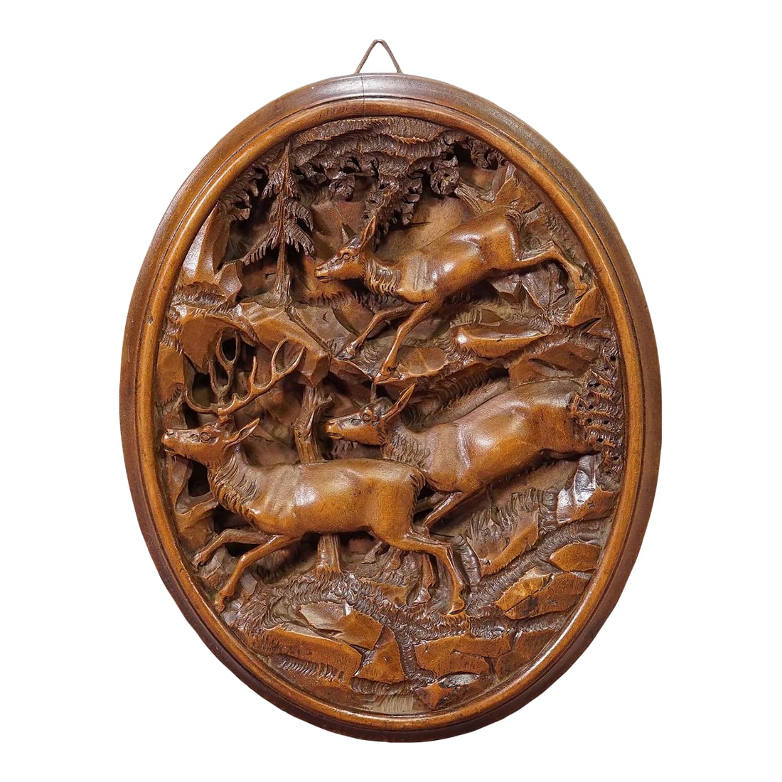 Great Wooden Carved Plaque With Stag Family, Brienz 1900s (1 of 6)