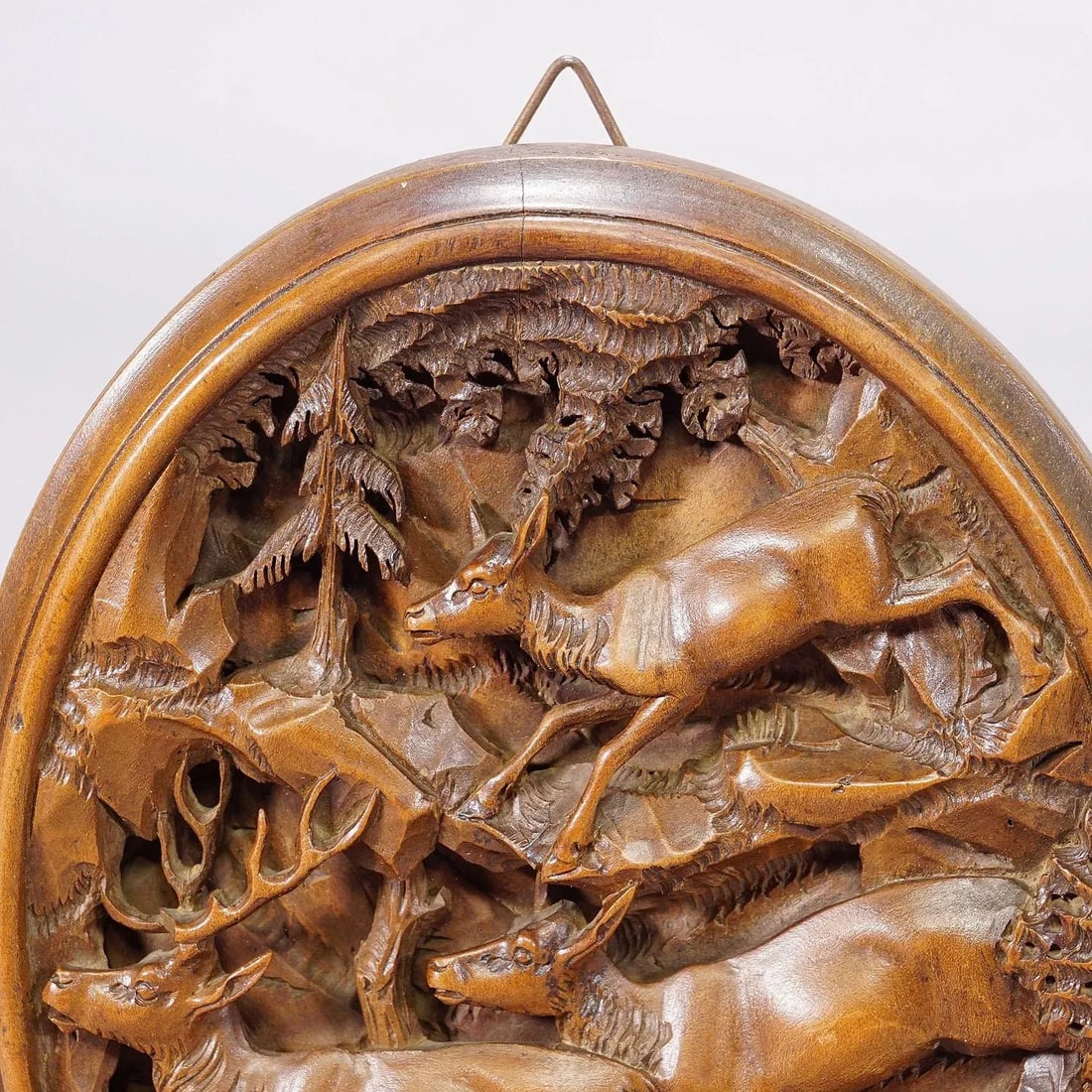Great Wooden Carved Plaque With Stag Family, Brienz 1900s - 5