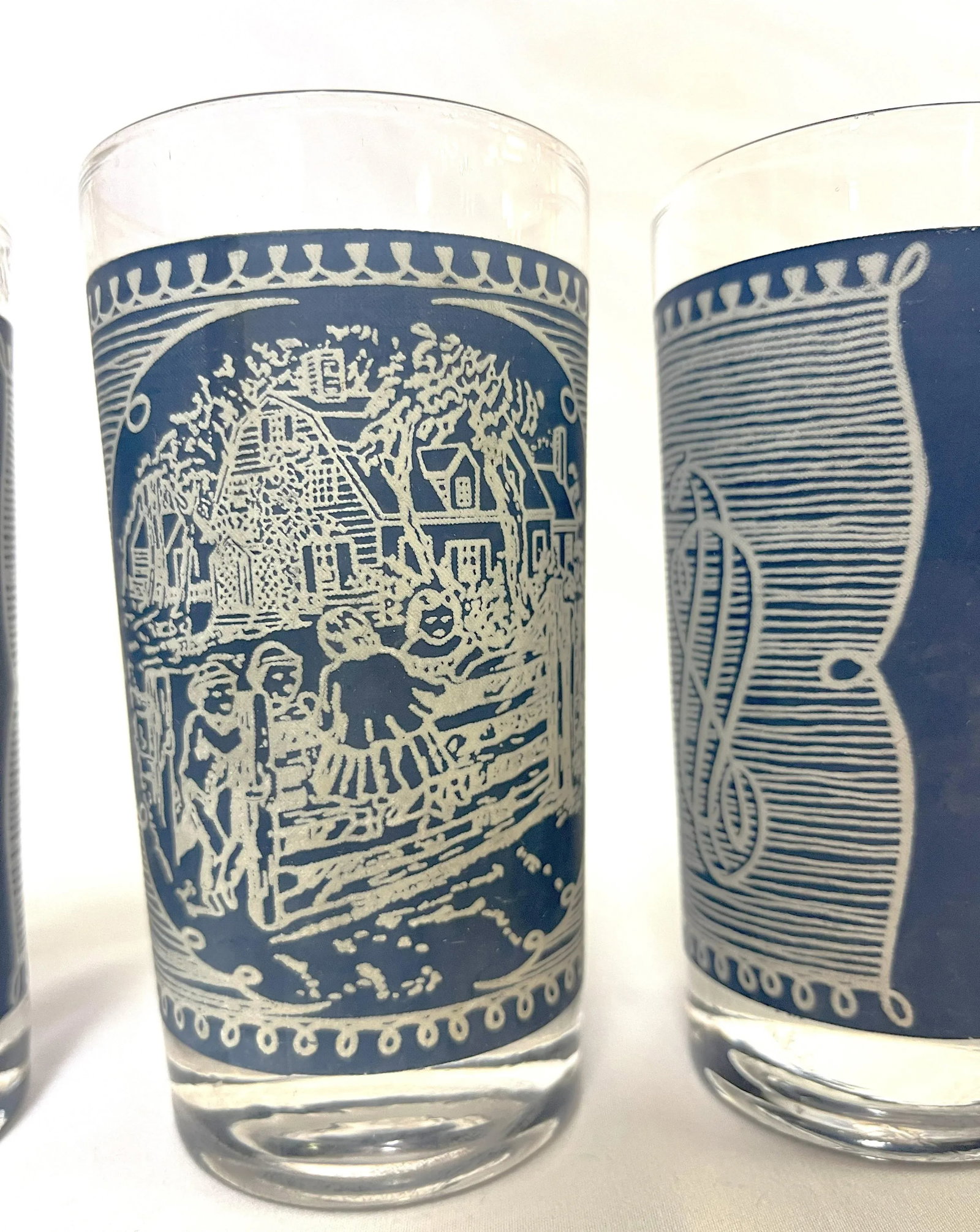 Mid Century Corinthian Blue Glassware Set- Set of 8 - 10