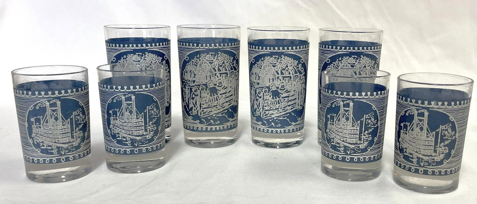 Mid Century Corinthian Blue Glassware Set- Set of 8 - 2