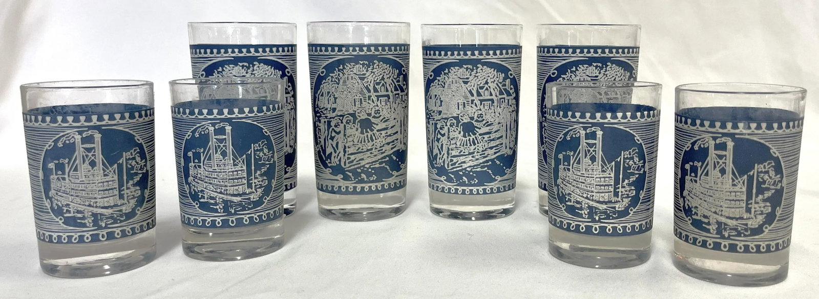 Mid Century Corinthian Blue Glassware Set- Set of 8 - 3