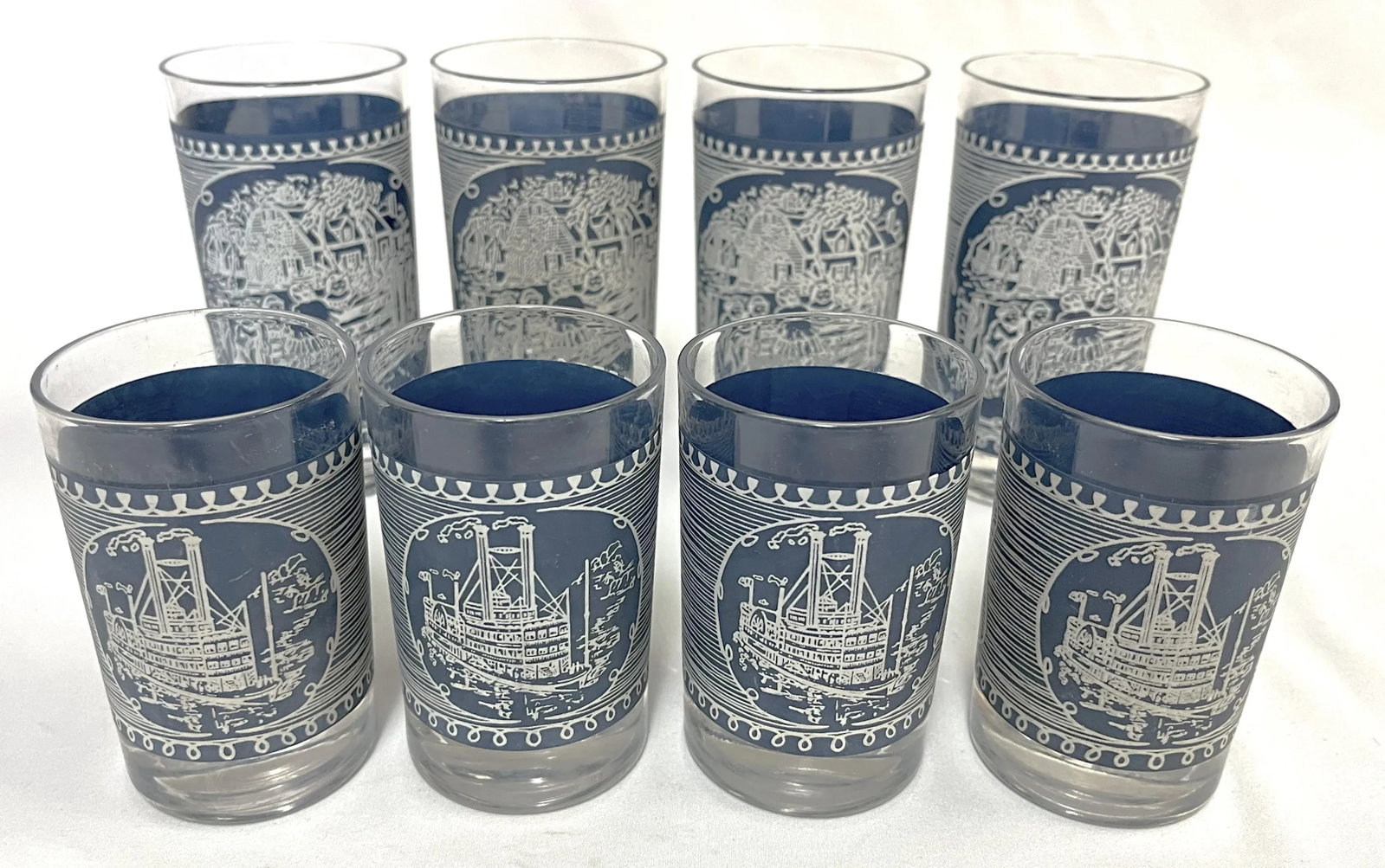 Mid Century Corinthian Blue Glassware Set- Set of 8 - 4