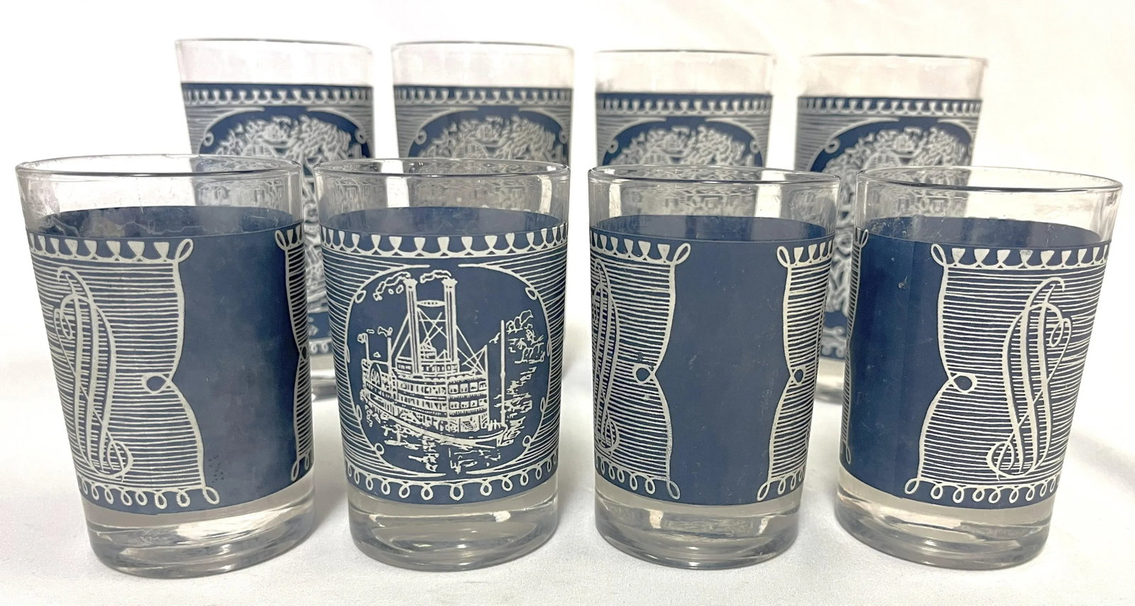 Mid Century Corinthian Blue Glassware Set- Set of 8 - 5