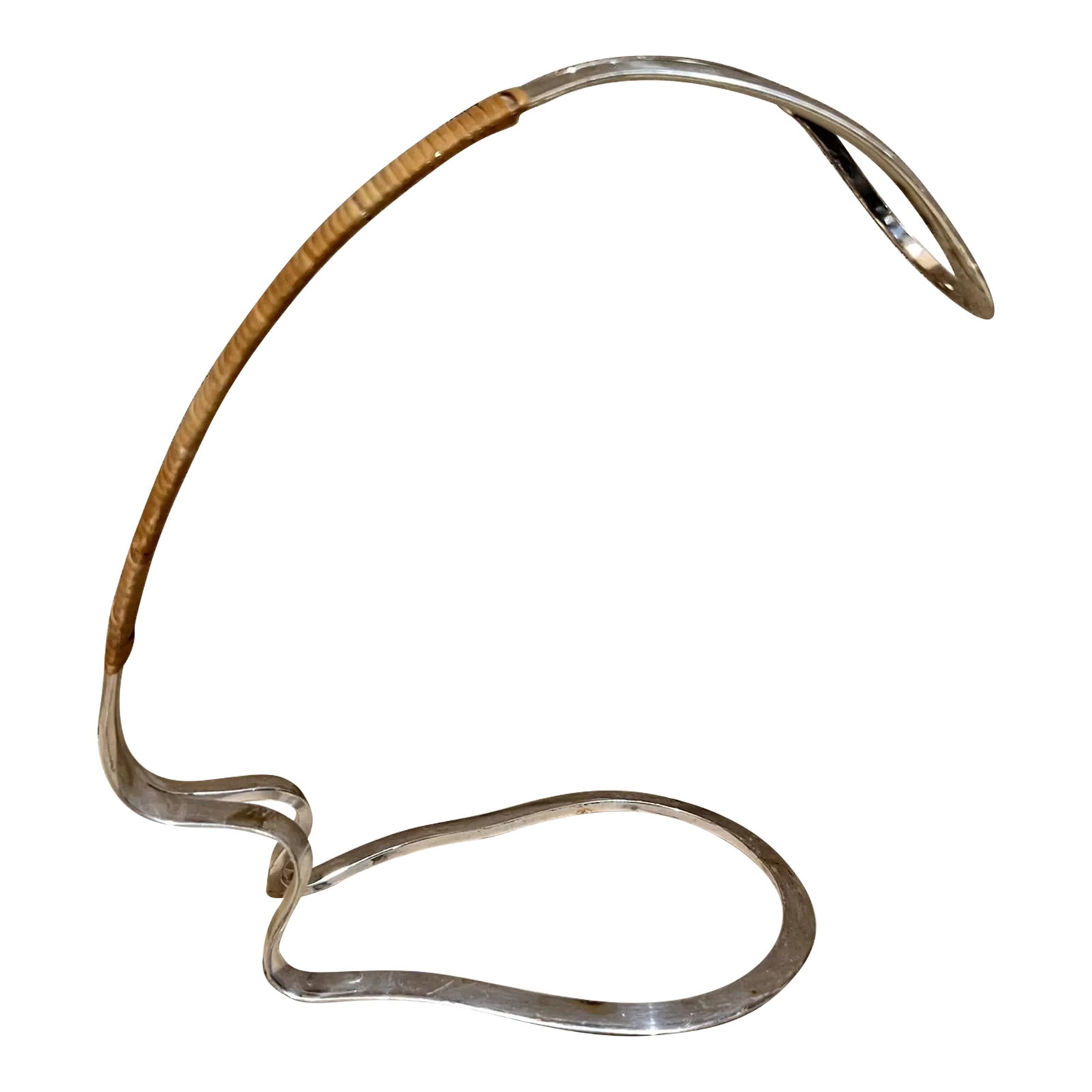 Sculptural Silver Plate Wine Holder by Eisenberg Lozano, 1960s: For your consideration, a mid-century modern sculptural modern silver plate wine holder caddy by Eisenberg Lozano. Silver plated and cane wrapped. Maker stamp EÂ L. Germany, circa the 1960s.