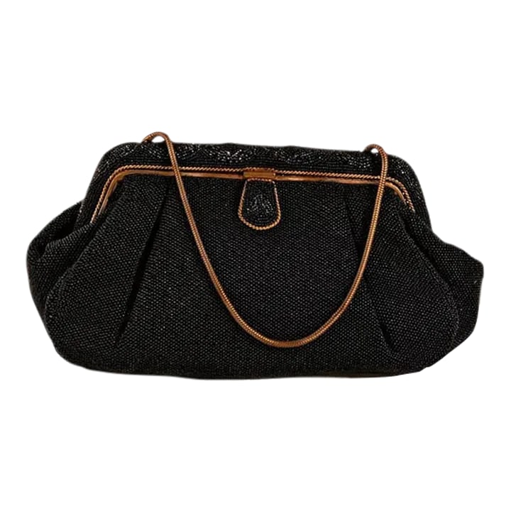 French Deep Navy Black Micro Beaded Evening Purse: Navy Micro-beaded Evening Purse in Mint Condition This little purse is a rare example of perfection. "‹"‹Unmarked but certainly a fine French work of art. It is beautifully hand beaded