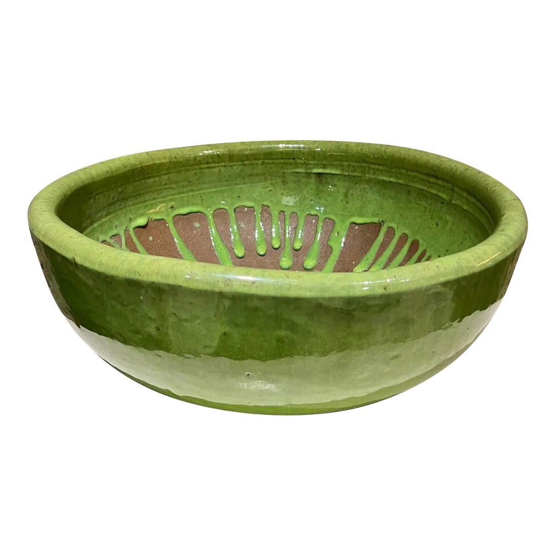 Mid-Century Mod Style Gainey Glazed Art Pottery Architectural Green Planter Pot: For your consideration, a. mid-century modern architectural planter pot in green color. Gainey style. Glazed drip art pottery. Earthenware planter. Professional packing required. Dimensions: 7"H x