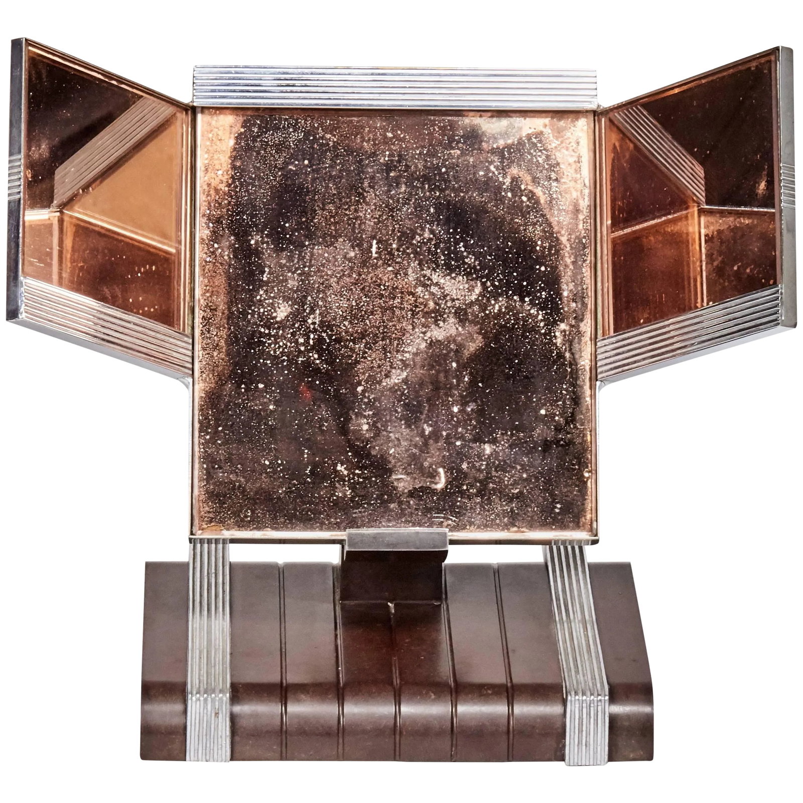 Art Deco Amber Glass and Chrome Shaving Mirror (1 of 7)