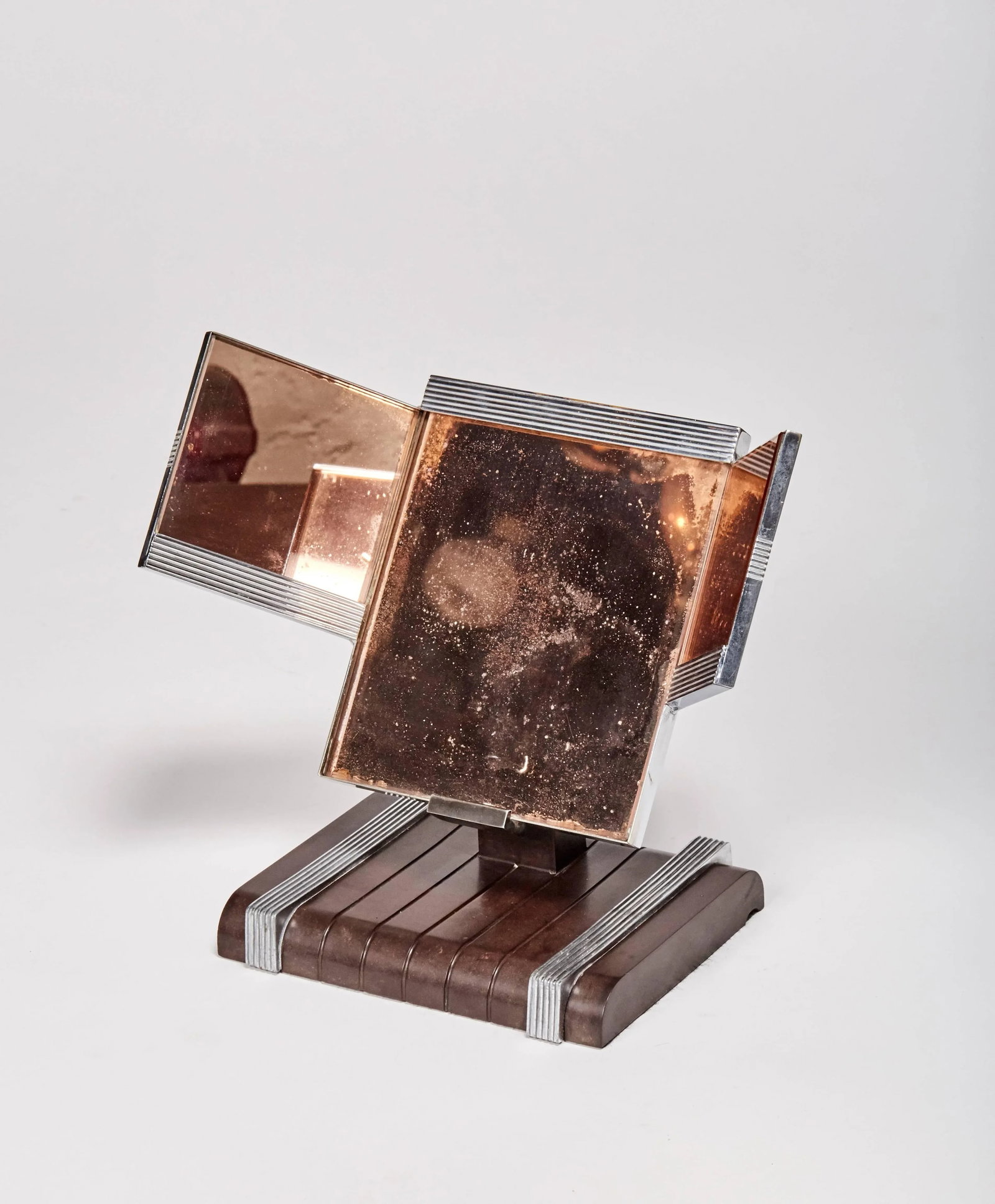 Art Deco Amber Glass and Chrome Shaving Mirror - 3