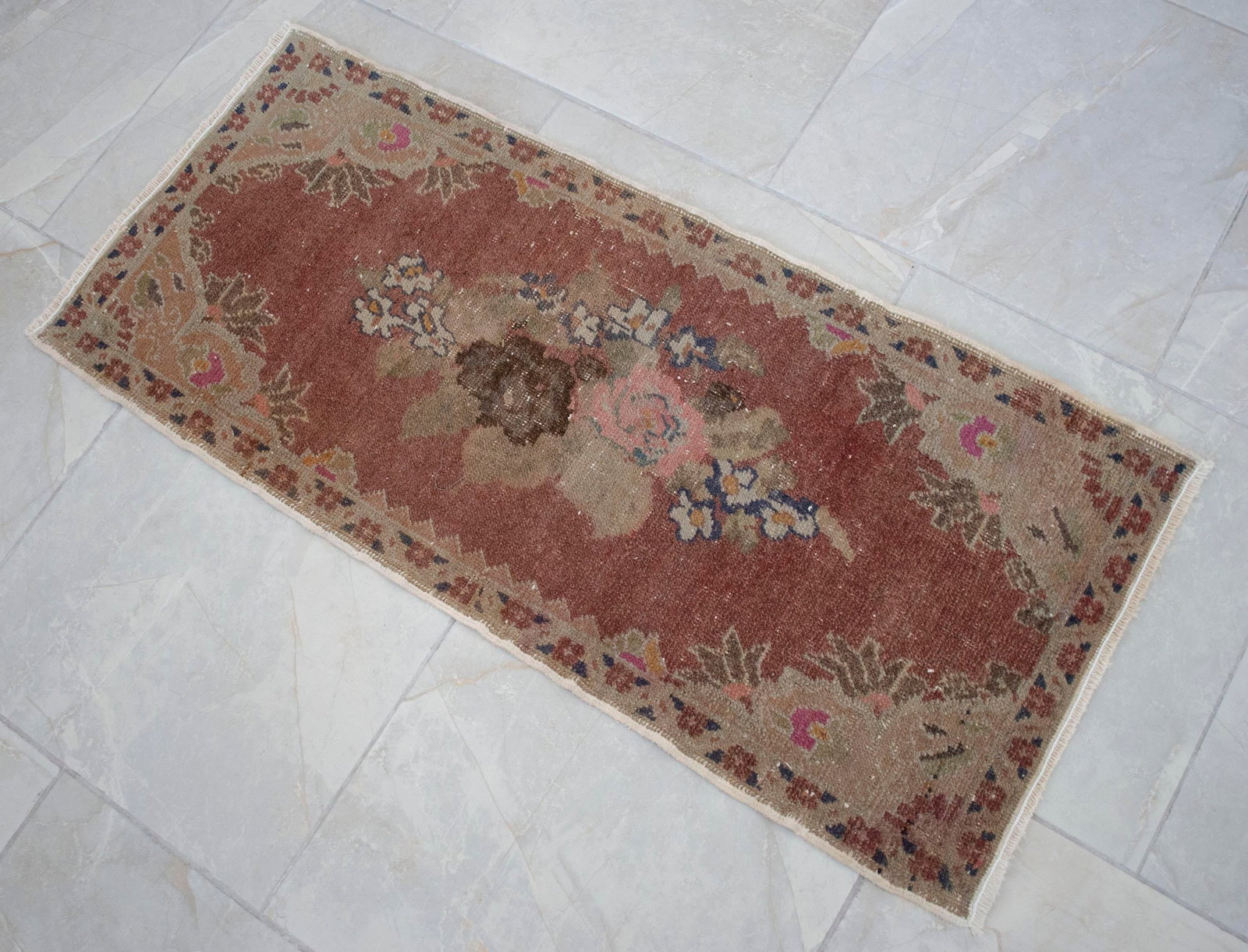 Hand Knotted Small Rug Mid Century Modern Doormat - 1"²6"³ × 3"²3"³ - 10