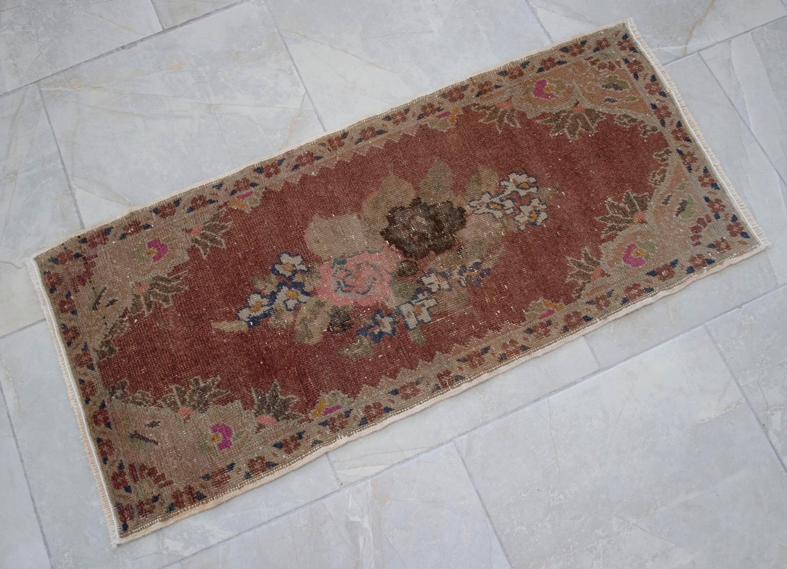 Hand Knotted Small Rug Mid Century Modern Doormat - 1"²6"³ × 3"²3"³ - 12