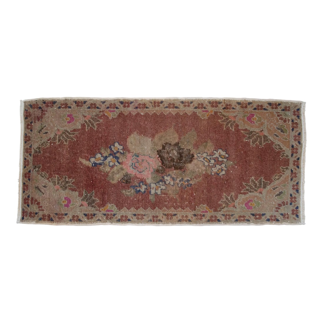 Hand Knotted Small Rug Mid Century Modern Doormat - 1"²6"³ × 3"²3"³: This exquisite hand-knotted Oushak rug features a soft, muted color palette that brings a touch of antique elegance to any space. Its delicate floral central medallion and weathered patina make it a