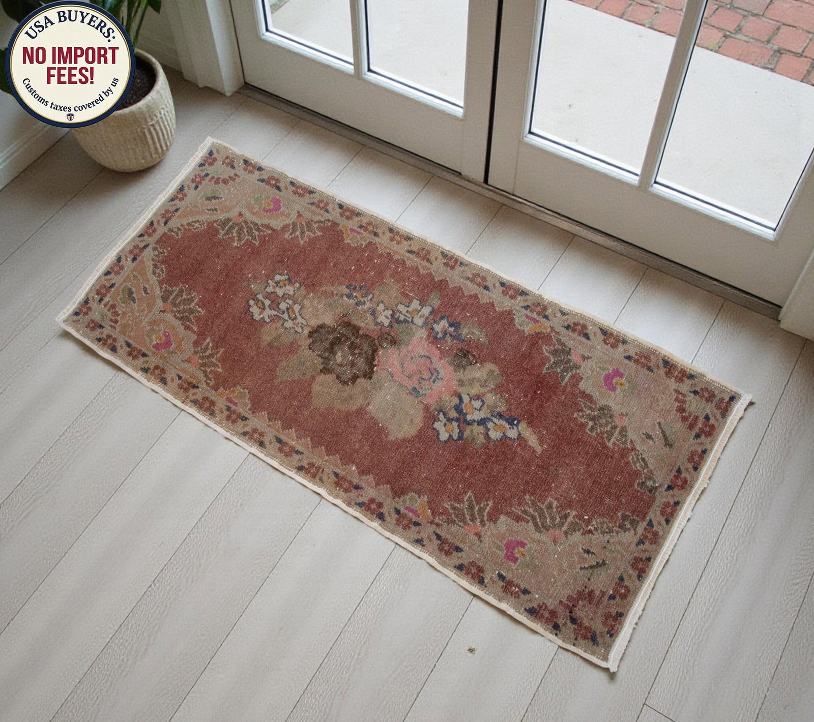 Hand Knotted Small Rug Mid Century Modern Doormat - 1"²6"³ × 3"²3"³ - 2