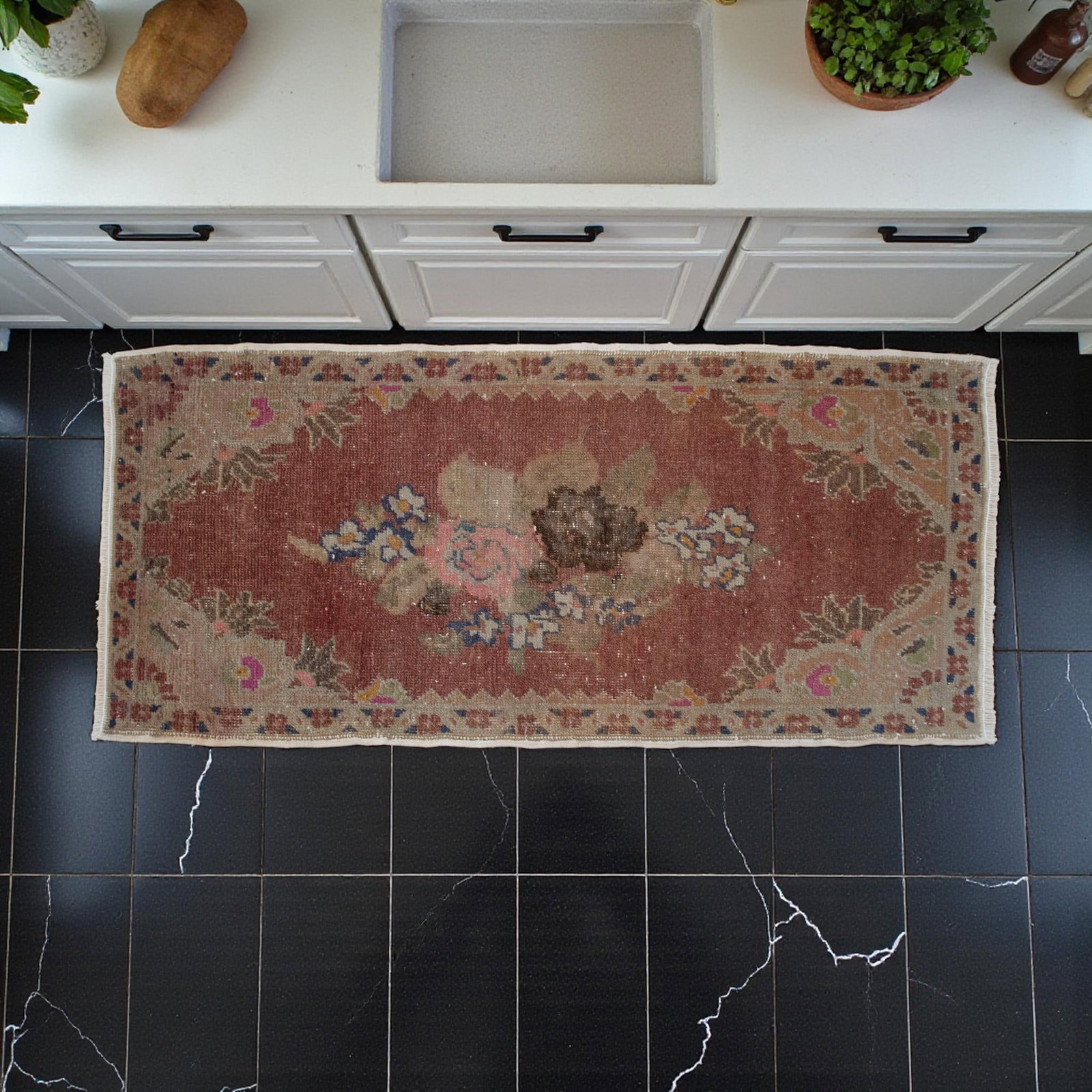 Hand Knotted Small Rug Mid Century Modern Doormat - 1"²6"³ × 3"²3"³ - 3