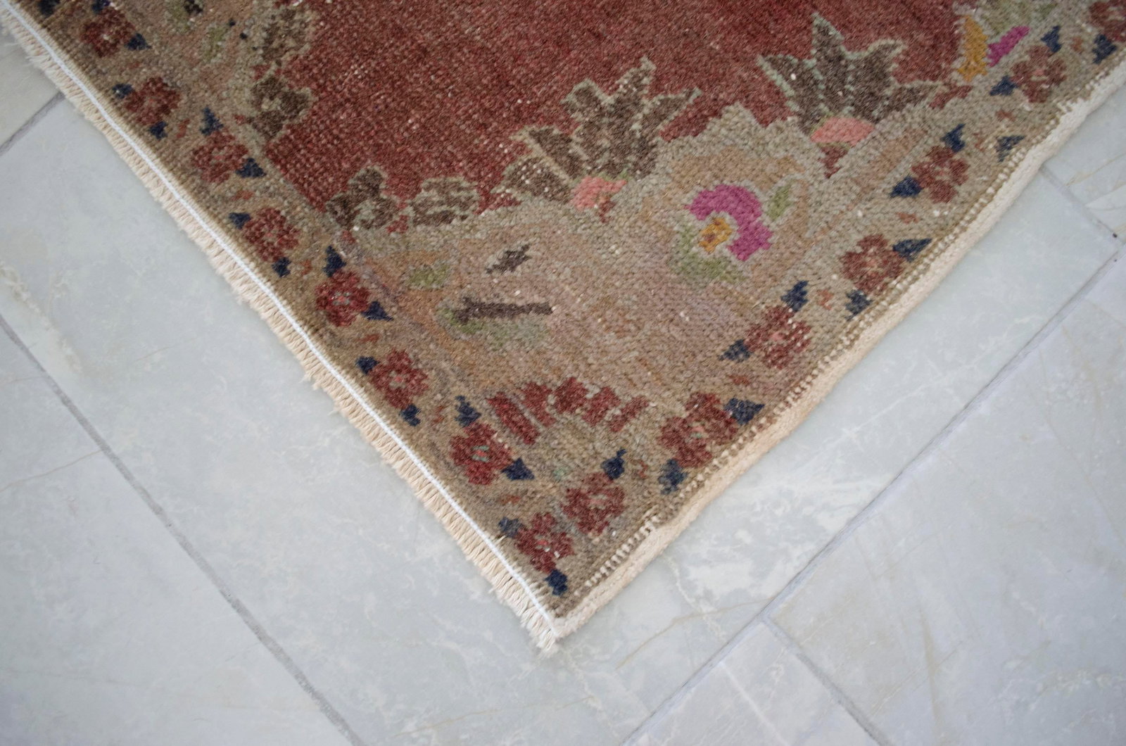 Hand Knotted Small Rug Mid Century Modern Doormat - 1"²6"³ × 3"²3"³ - 7