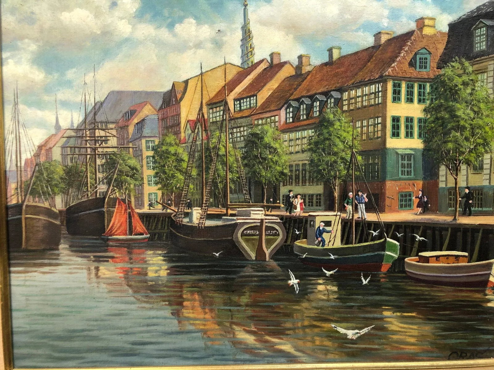Harbor Days in Old Europe - Mid 20th Century Original Oil on Canvas Signed on the Bottom, Framed - 5