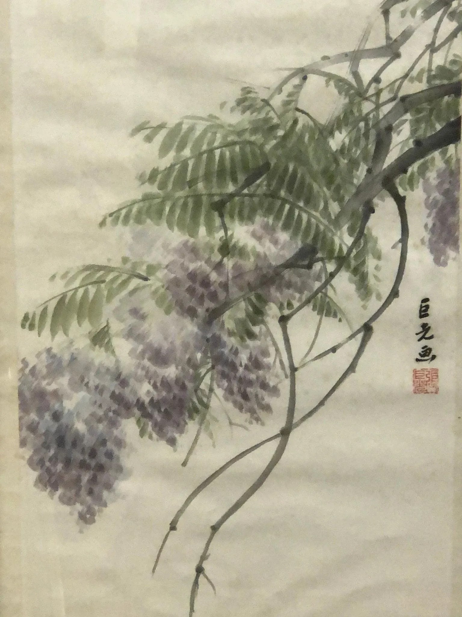 Wings Over Petals - Late 20th Century Chinese Original Watercolor on Paper Signed, Framed - 3