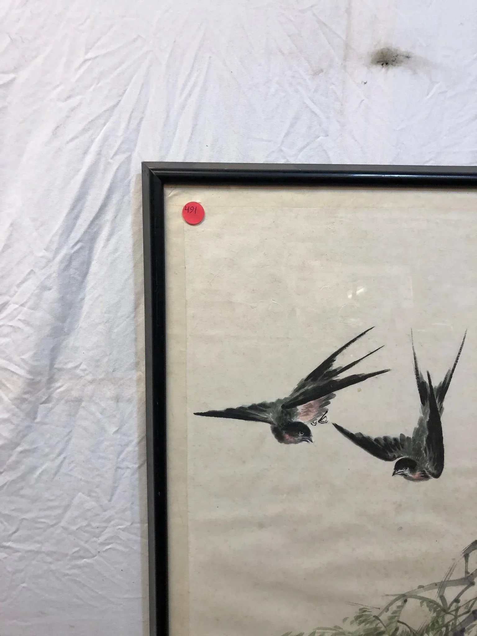 Wings Over Petals - Late 20th Century Chinese Original Watercolor on Paper Signed, Framed - 4