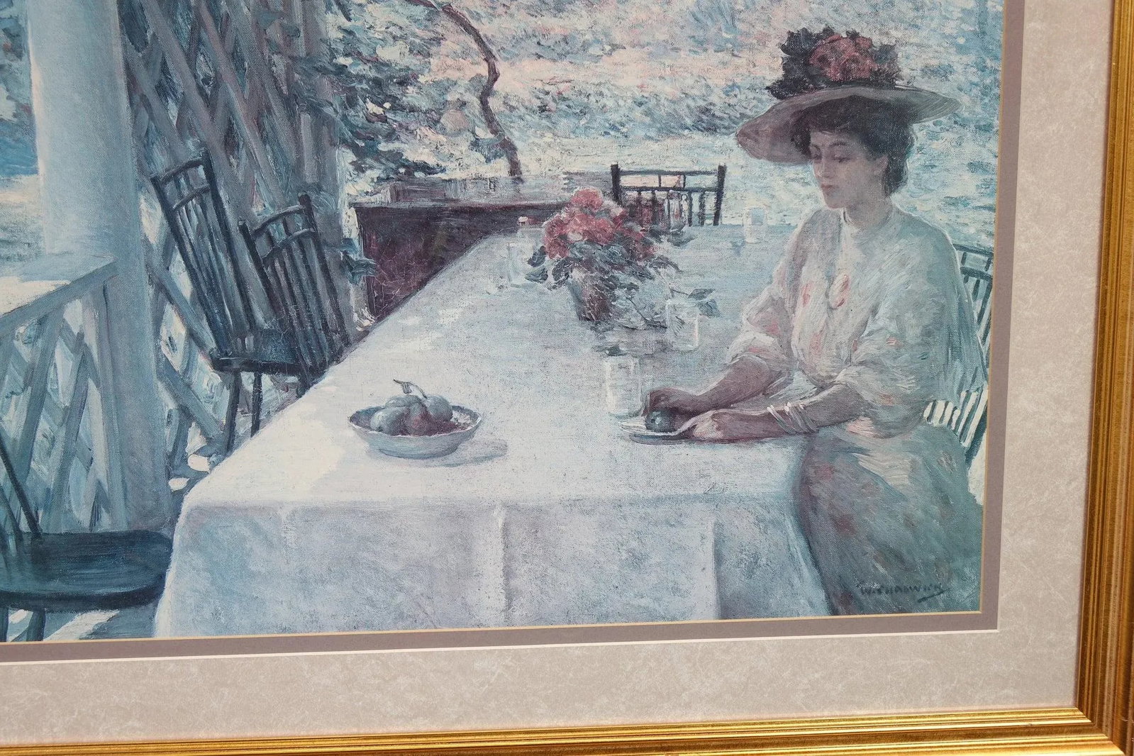 On the Porch - Late 20th Century Impressionist Print of Original Oil Painting on Canvas Signed, Fr - 4