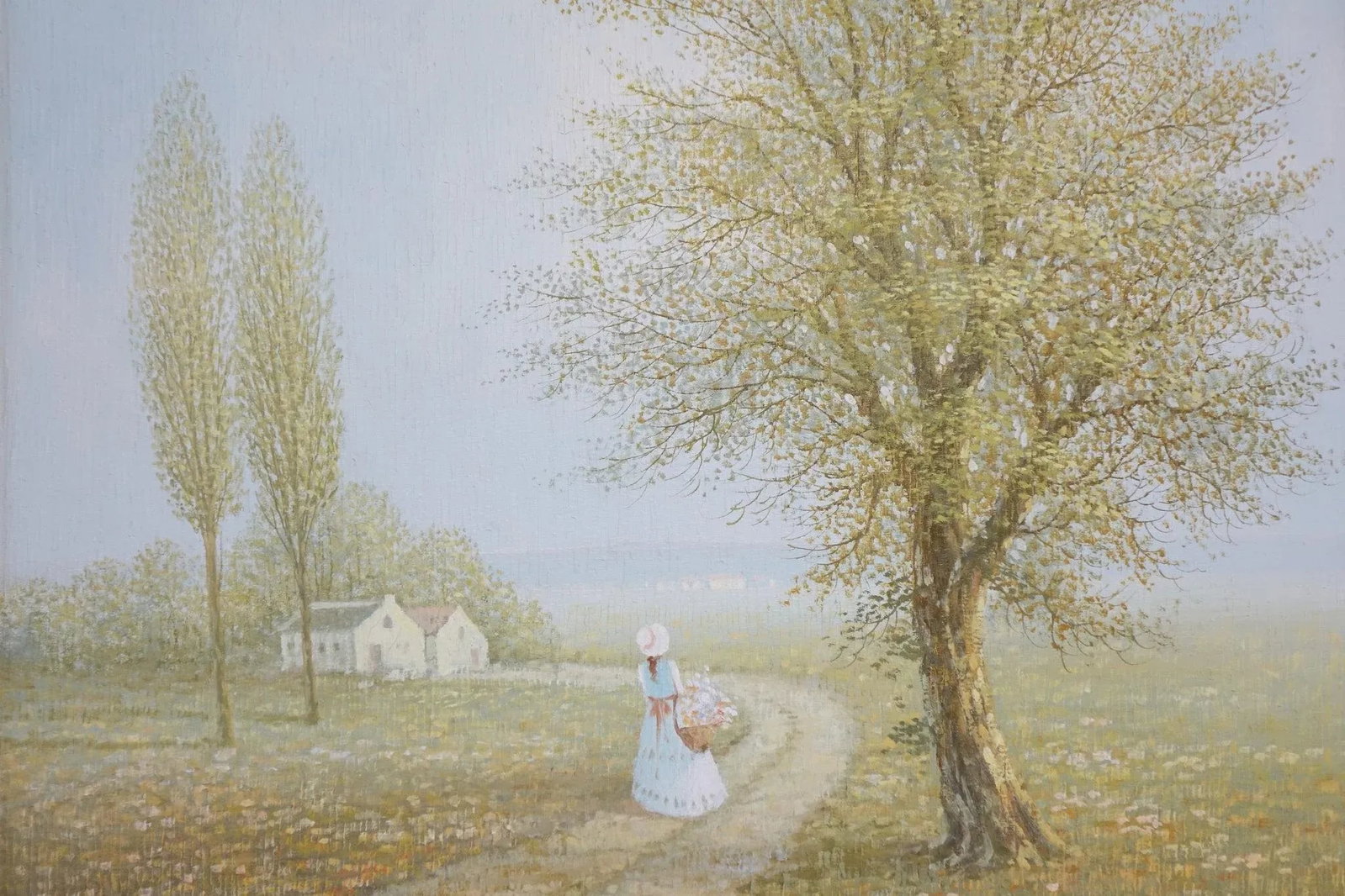 Mid 20th Century Landscape With a Lady Original Oil on Canvas Signed - 5