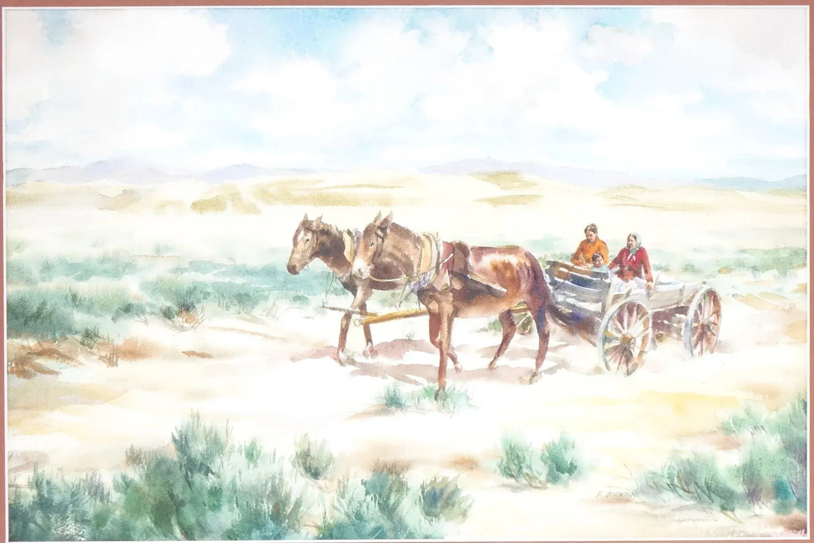 Desert Daylight Journey - Mid 20th Century Original Watercolor on Paper Signed, Framed - 3