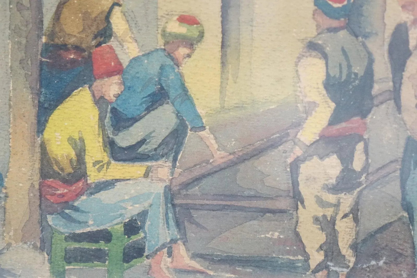 Men of the Midday Sun - Mid 20th Century Original Watercolor on Paper Signed, Framed - 2