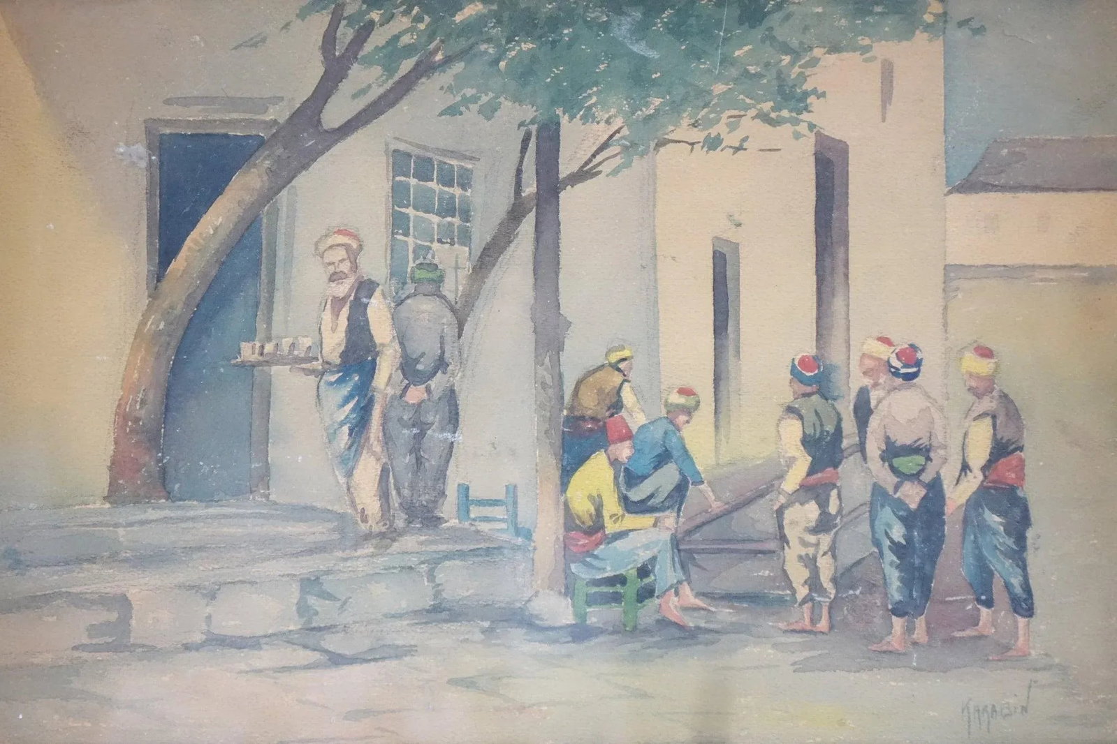 Men of the Midday Sun - Mid 20th Century Original Watercolor on Paper Signed, Framed - 4