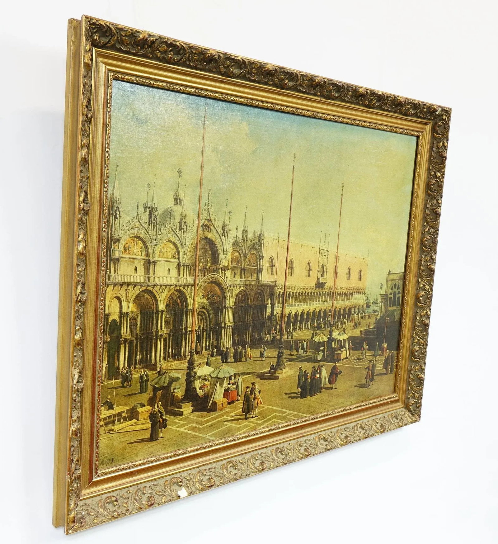 Mid 20th Century Plaza San Marco Reproduction Print of Original Oil Painting on Canvas by Giovani Ca - 10