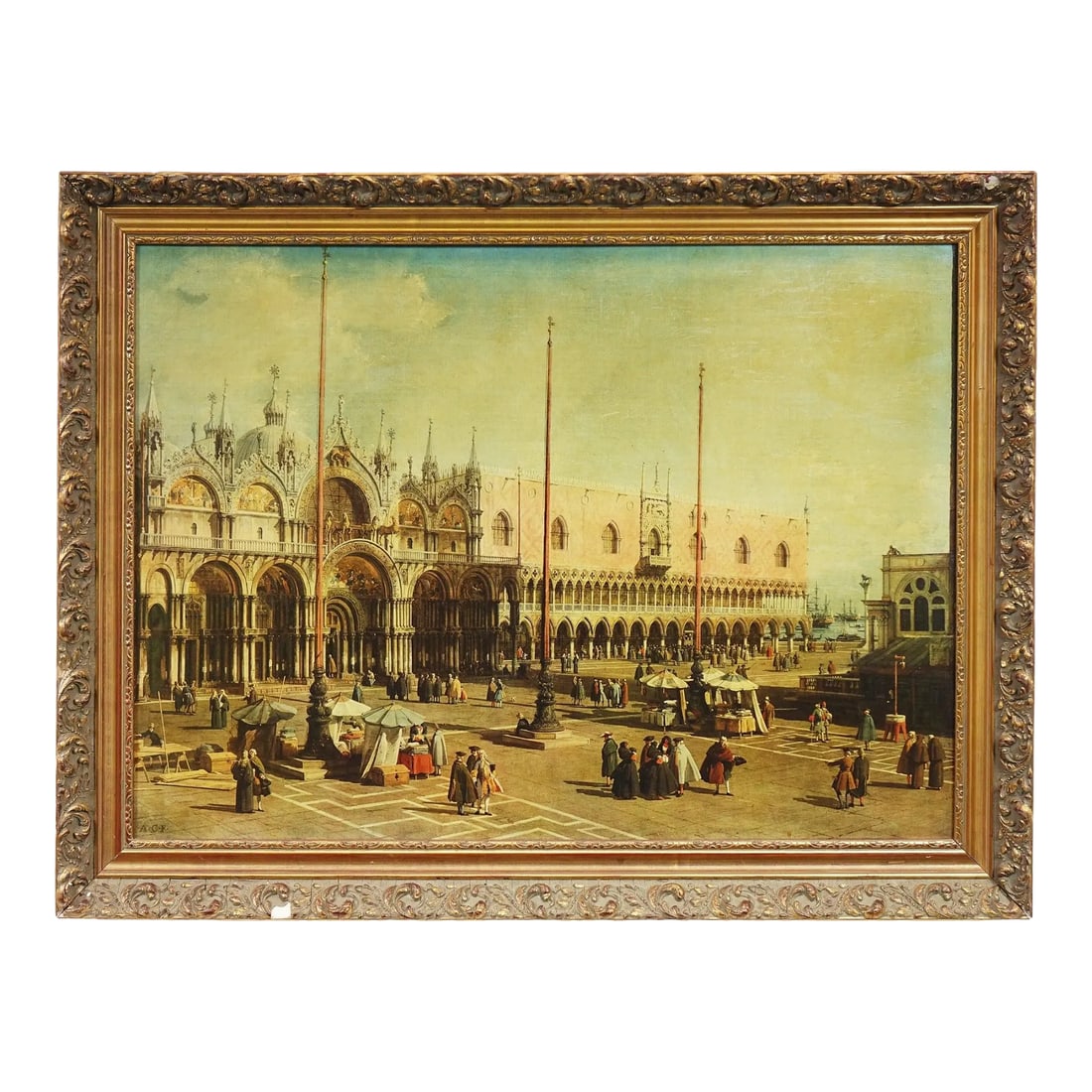 Mid 20th Century Plaza San Marco Reproduction Print of Original Oil Painting on Canvas by Giovani Ca: Plaza San Marco Print of Original Oil Painting on Canvas by Giovanni Canaletto - 41.5" x 32" This exquisite framed print of Plaza San Marco, based on the original oil painting by the renowned Italian