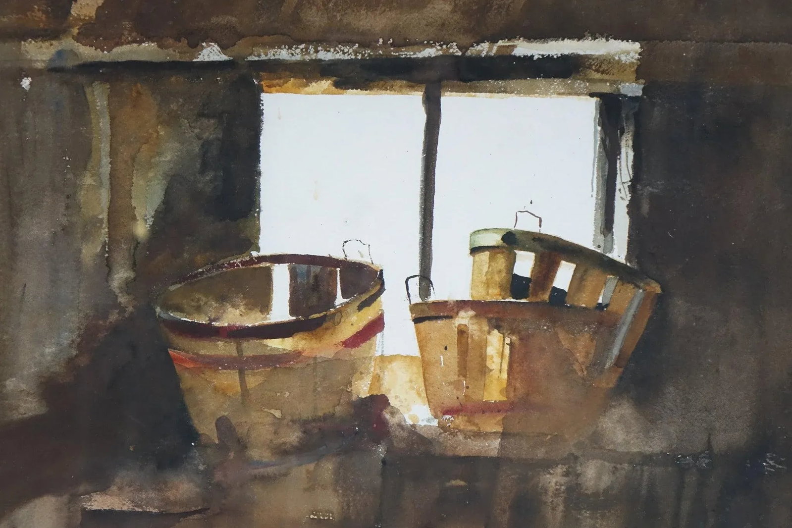 Mid 20th Century Still Life – Baskets, Original Watercolor on Paper - 4