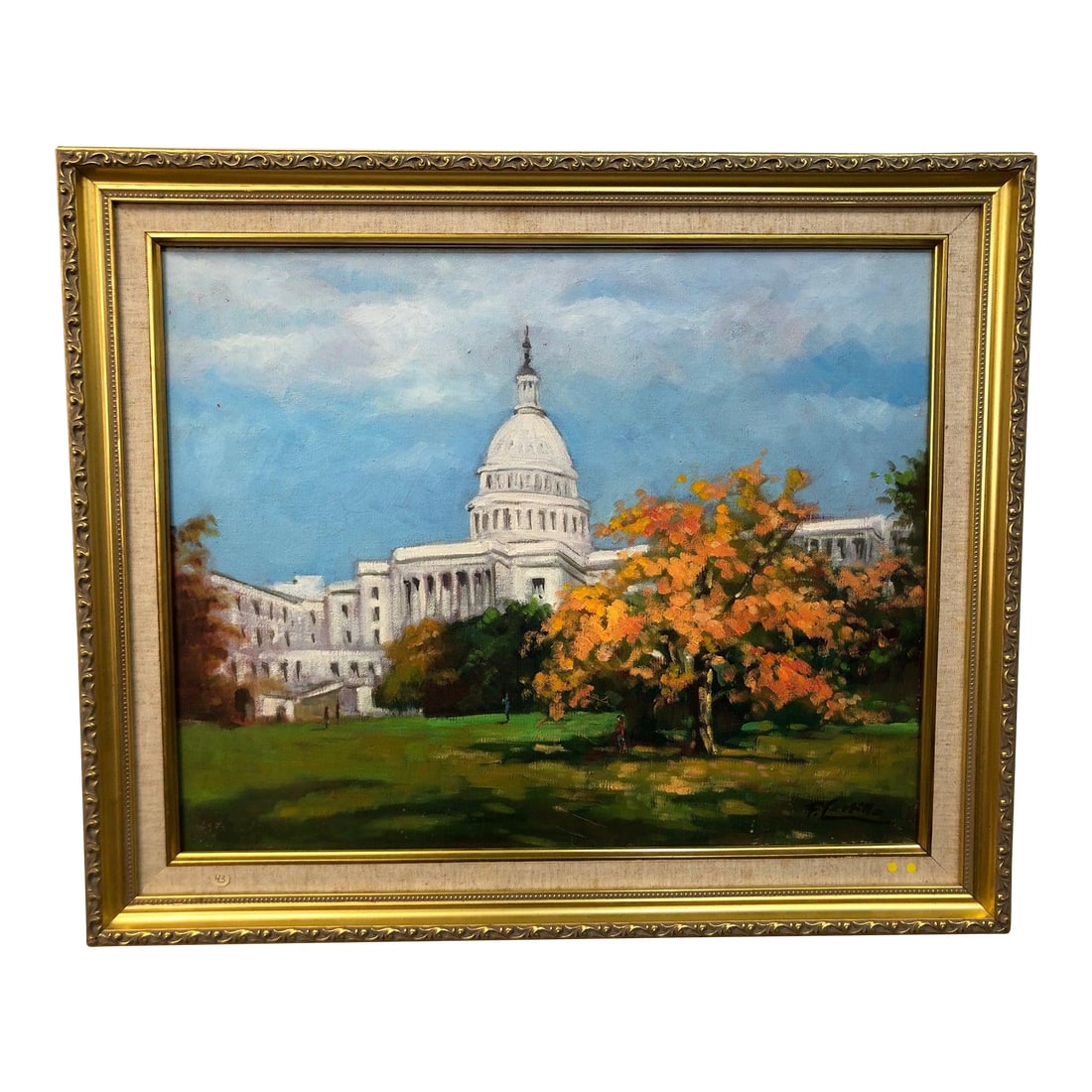 Late 20th Century The Capital Original Oil on Canvas Signed on the Bottom, Framed: The Capitol – Original Oil on Canvas, Signed on Bottom – 24" x 20" Celebrate the grandeur of American architecture with "The Capitol," an original oil painting capturing the stately beauty