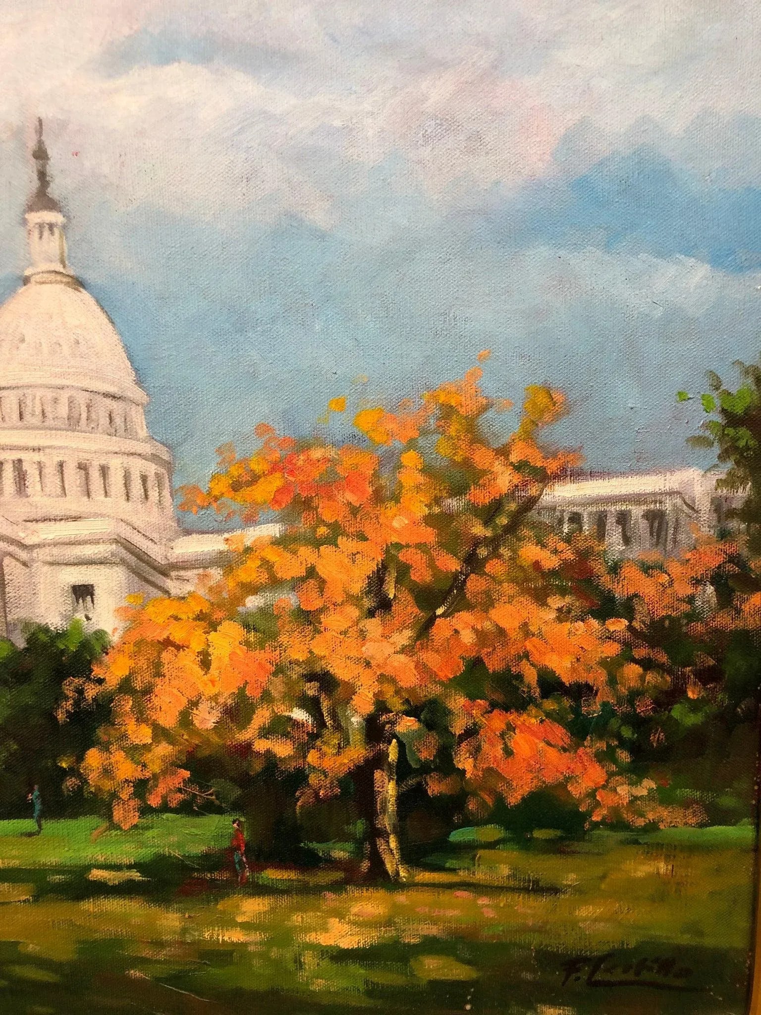 Late 20th Century The Capital Original Oil on Canvas Signed on the Bottom, Framed - 4