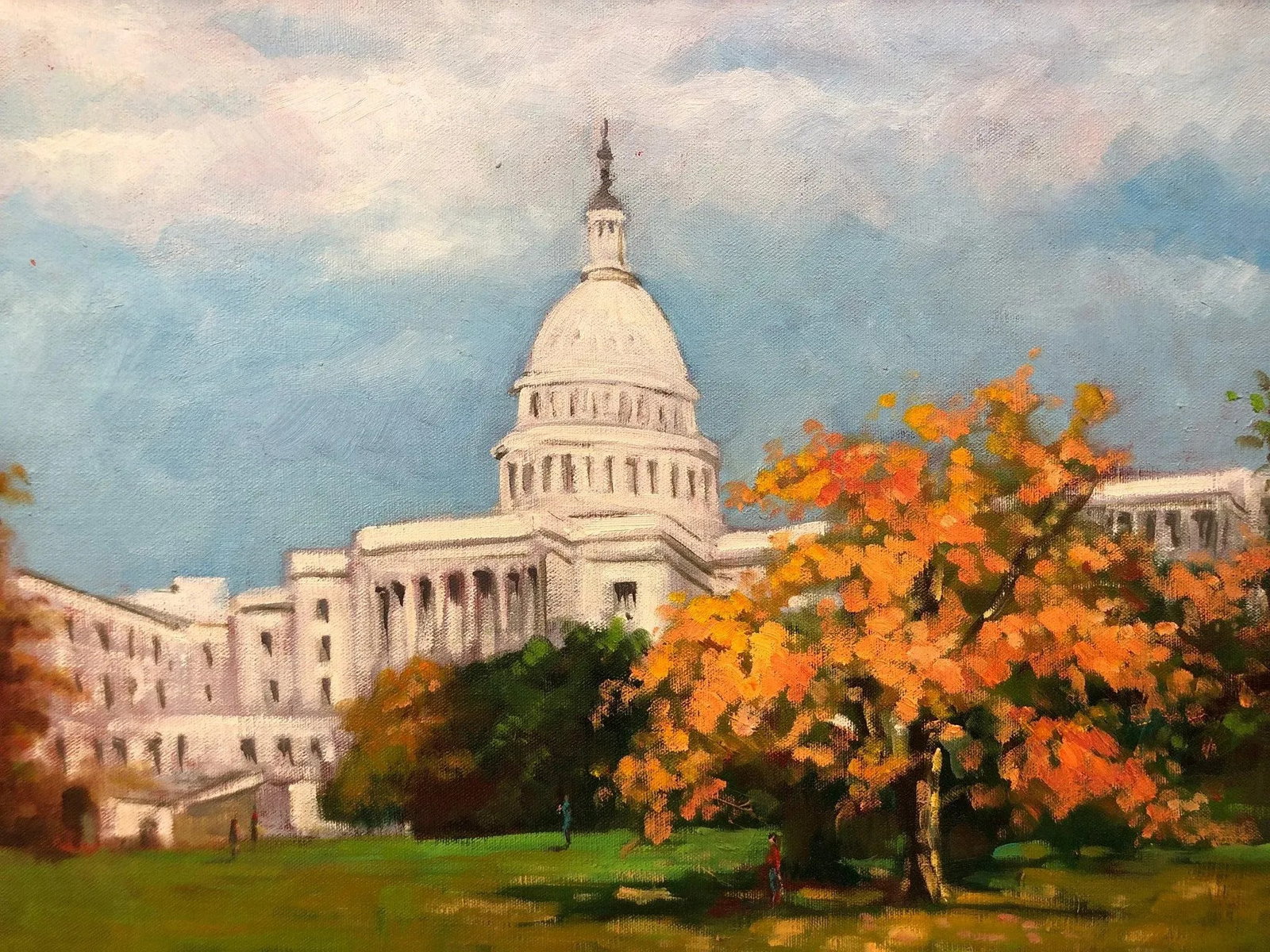 Late 20th Century The Capital Original Oil on Canvas Signed on the Bottom, Framed - 6