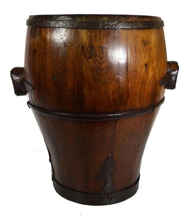 Antique Chinese Handmade Wooden Drum Shaped Grain Basket From the 19th Century - 3