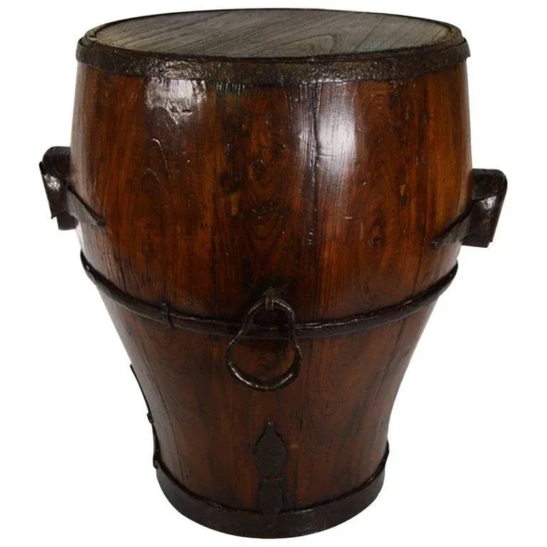 Antique Chinese Handmade Wooden Drum Shaped Grain Basket From the 19th Century - 5