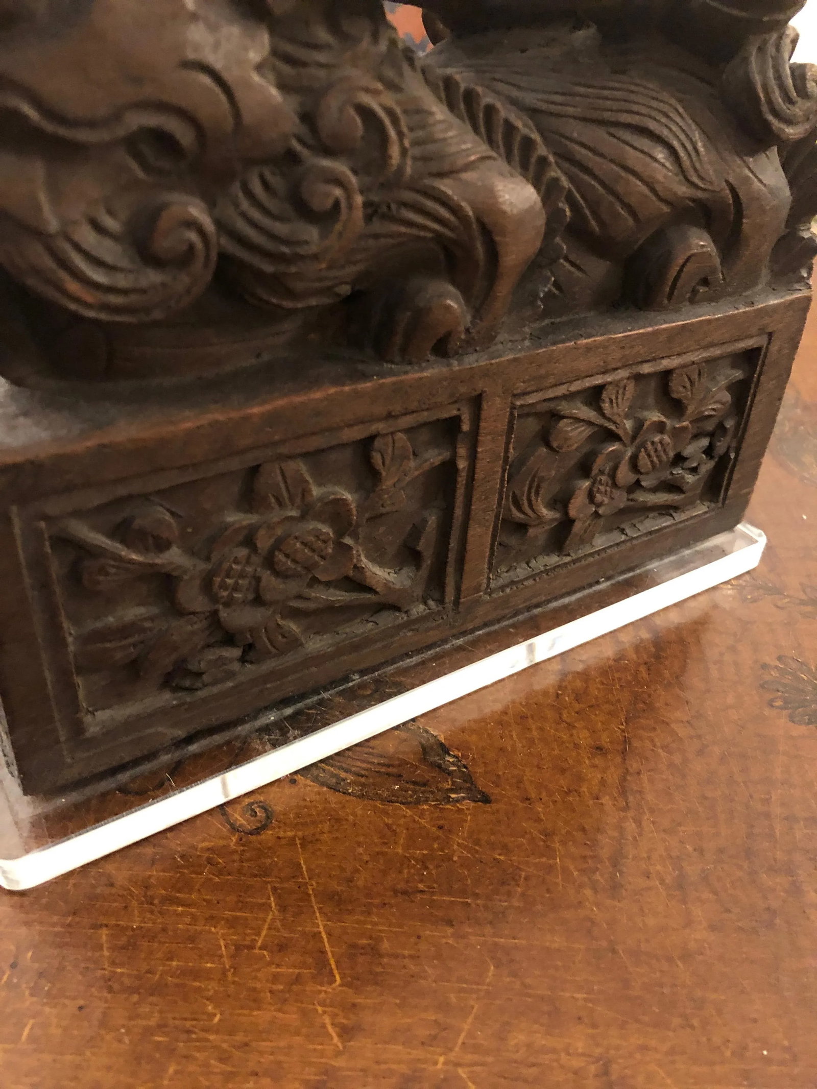 Carved Wood Foo Dogs and Lucite Bookends - a Pair - 6