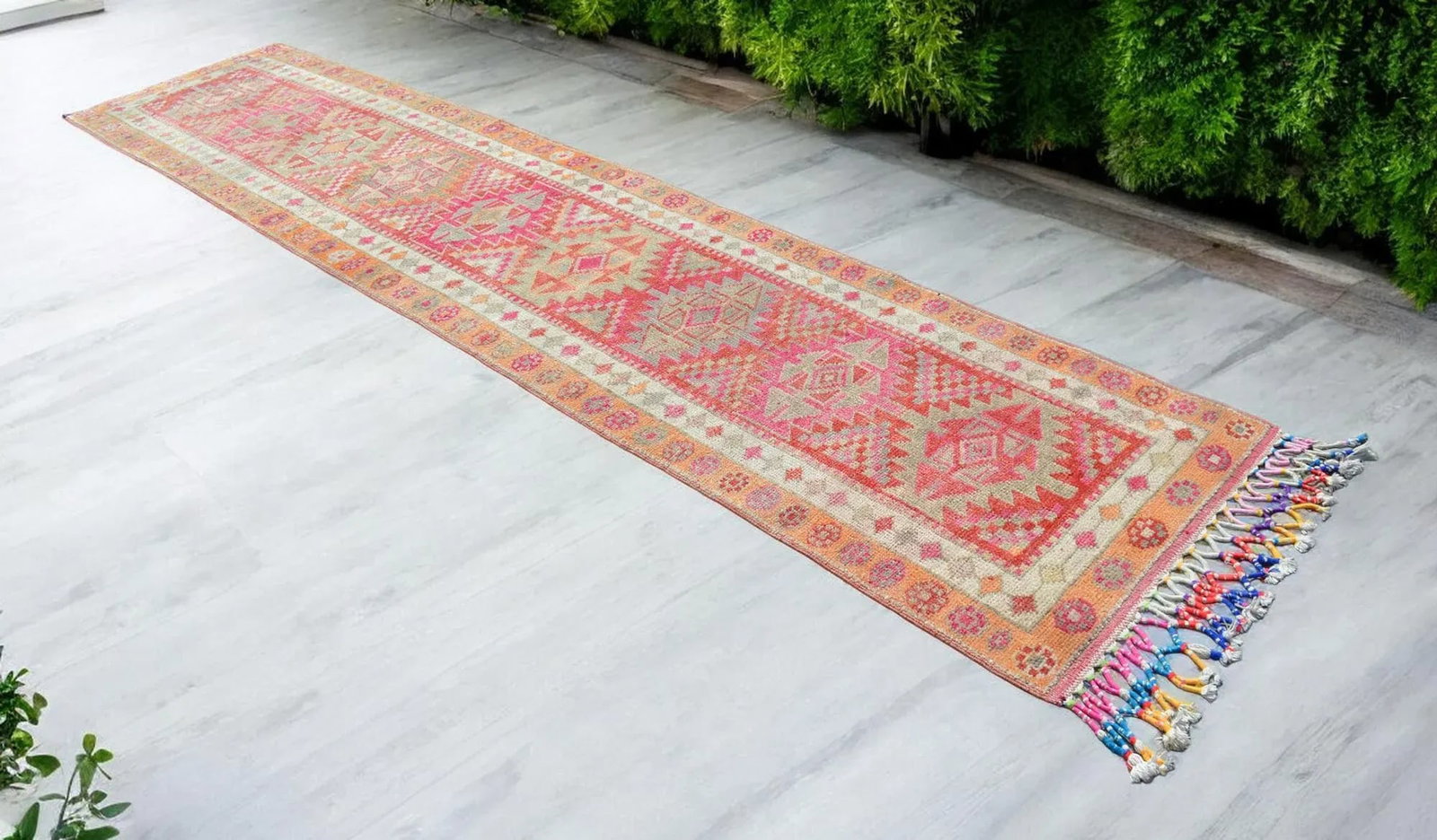 Hand-Knotted Distressed Turkish Runner Rug . Low Pile Faded Tribal Herki Runner Rug 2"²11"³ - 3