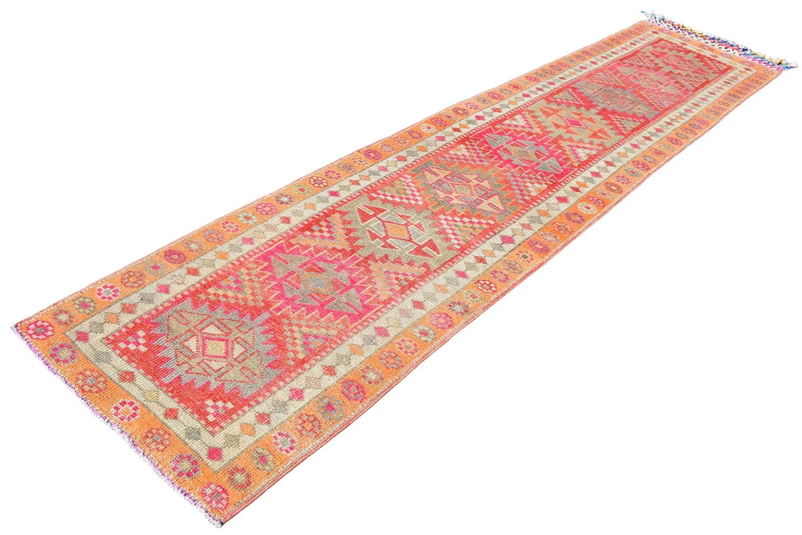 Hand-Knotted Distressed Turkish Runner Rug . Low Pile Faded Tribal Herki Runner Rug 2"²11"³ - 5