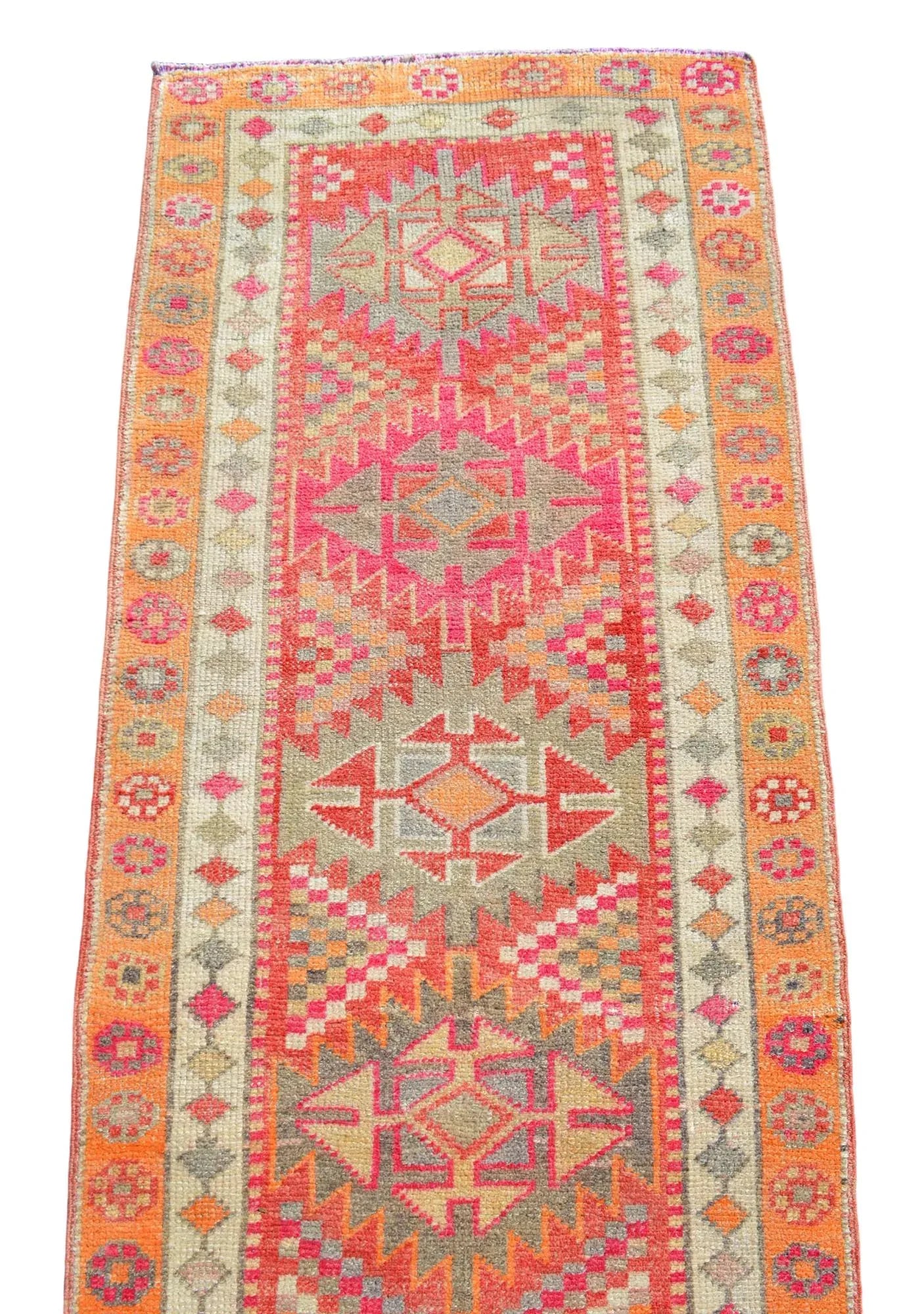 Hand-Knotted Distressed Turkish Runner Rug . Low Pile Faded Tribal Herki Runner Rug 2"²11"³ - 7