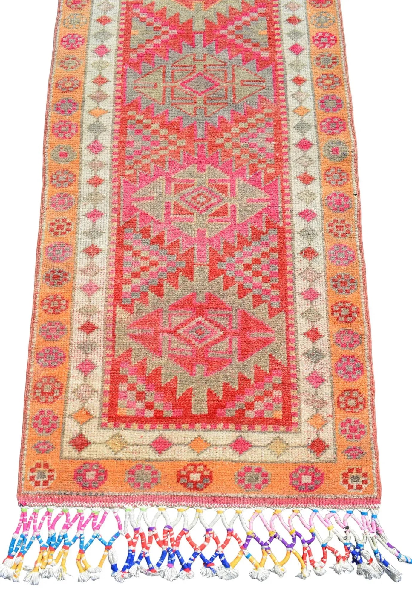 Hand-Knotted Distressed Turkish Runner Rug . Low Pile Faded Tribal Herki Runner Rug 2"²11"³ - 8
