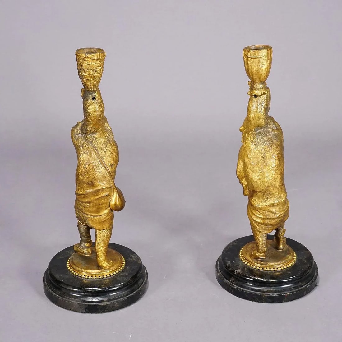 A Pair Victorian Casted and Gilded Iron Candle Stick With Bears - 10