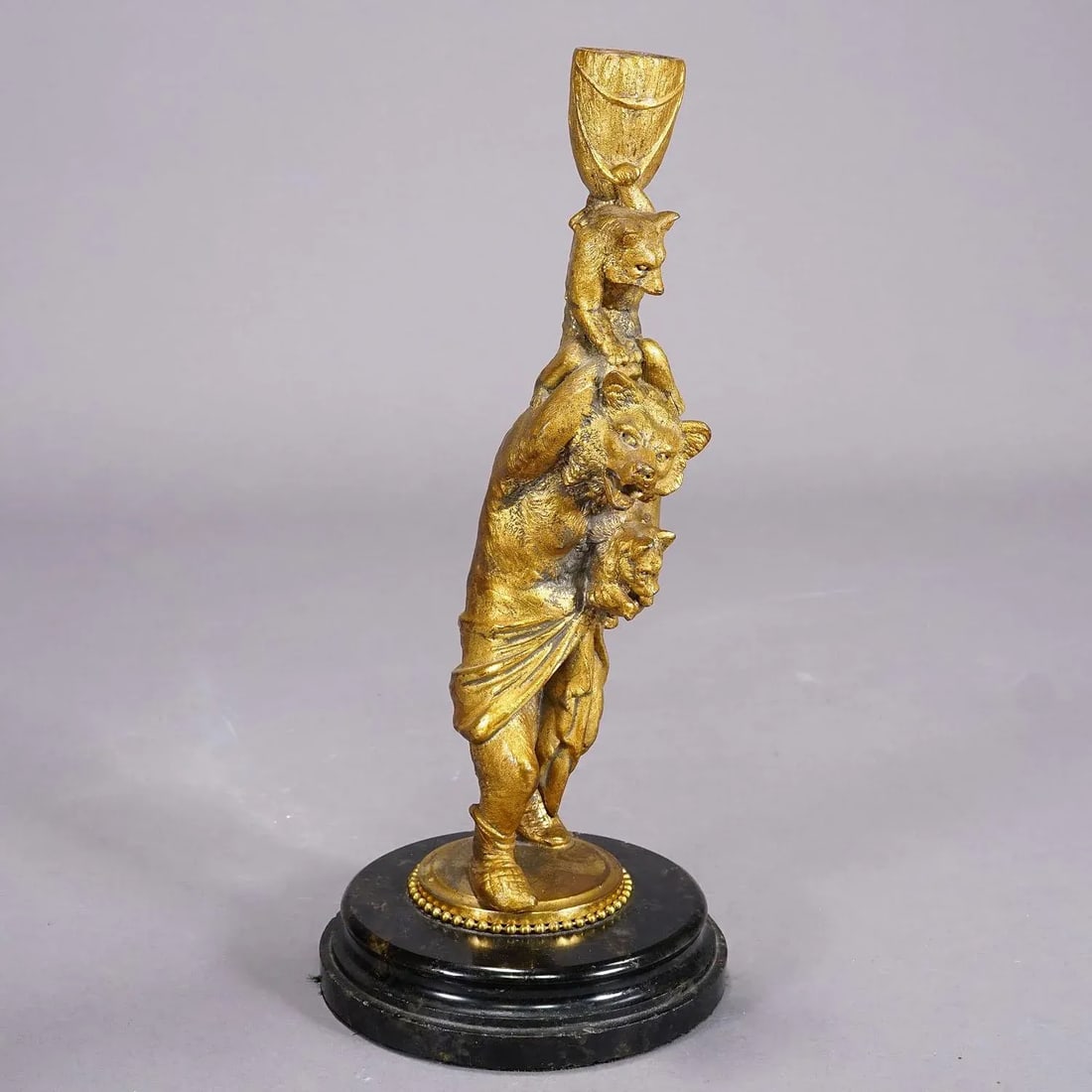 A Pair Victorian Casted and Gilded Iron Candle Stick With Bears - 2