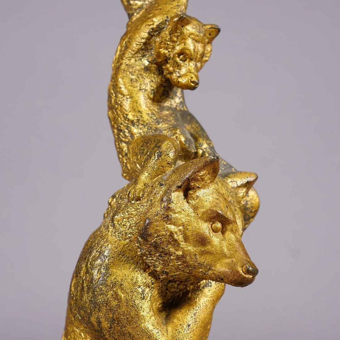 A Pair Victorian Casted and Gilded Iron Candle Stick With Bears - 6