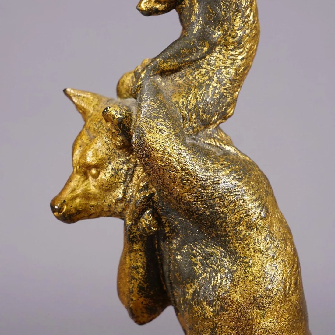 A Pair Victorian Casted and Gilded Iron Candle Stick With Bears - 7