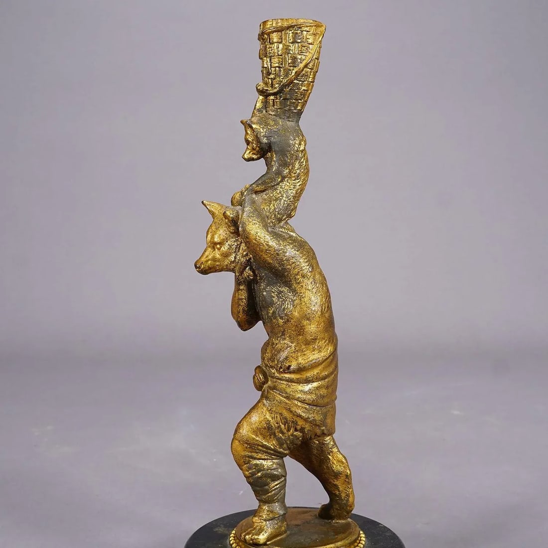 A Pair Victorian Casted and Gilded Iron Candle Stick With Bears - 8
