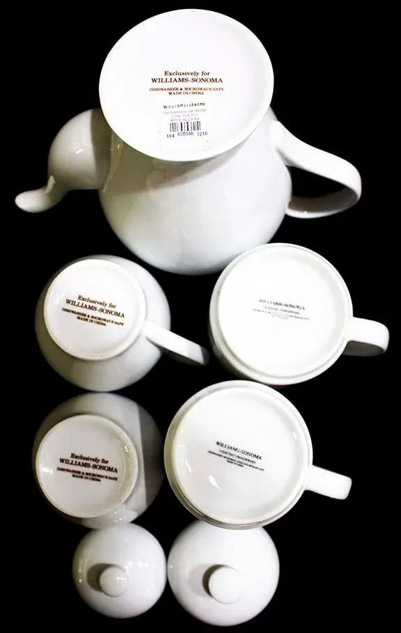 Williams-Sonoma White Porcelain Coffee Service - Pot Mugs Creamer Sugar - 3